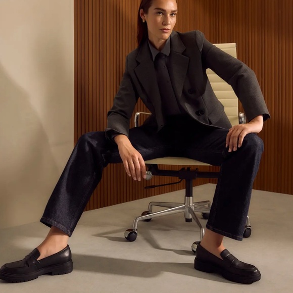 NWT Quince Italian Leather Lug Sole Chunky Slip On Black Loafers Womens 6.5M - Picture 11 of 11